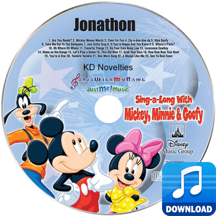 Sing a Long with Mickey Minnie and Goofy Personalized Children's Music CD  MP3 Download
