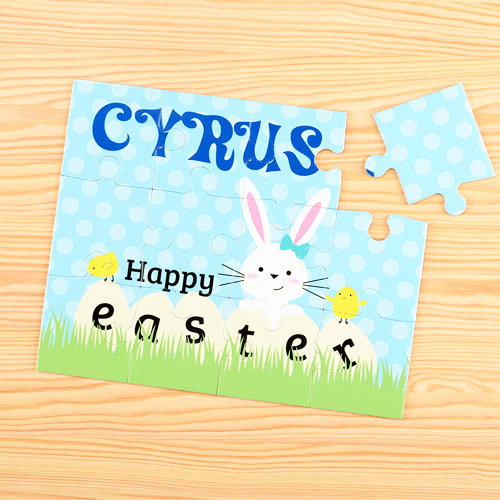 Easter Bunny Blue Personalized Children's Jigsaw Puzzle