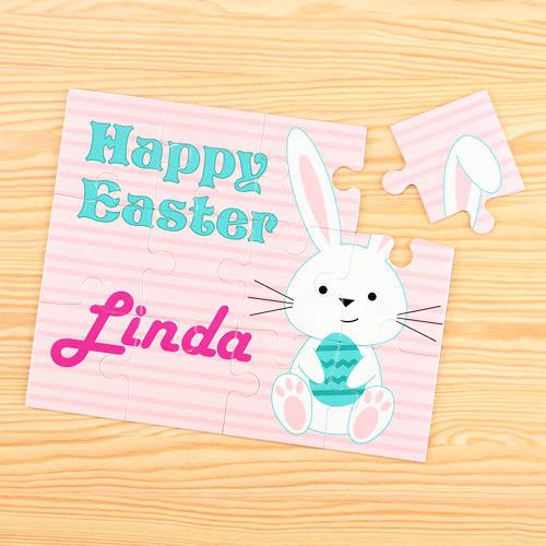 Easter Bunny Pink Personalized Children's Jigsaw Puzzle