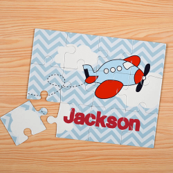 Chevron Plane Personalized Kids Jigsaw Puzzle